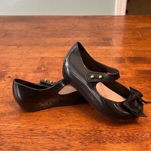 Mini Melissa girls black bow mary Jane flats size 7